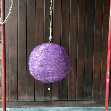 Vintage 1960s Violet Spaghetti Swag Pendant Lamp Mid-Century Light Ball Globe Lantern 