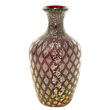 Giulio Radi Rare Red Glass Vase with Gold Foil ca 1950
