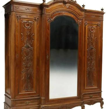 Antique Armoire, Triple, Louis XV Style Breakfront, Mirrored, Crest, 1800's!