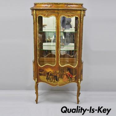French Louis XV Style Hand Painted Vernis Martin Vitrine China Cabinet Curio
