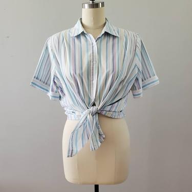 1980's Striped Shirt by Company Collection 80's Blouse 80s Women's Vintage Size XXL 