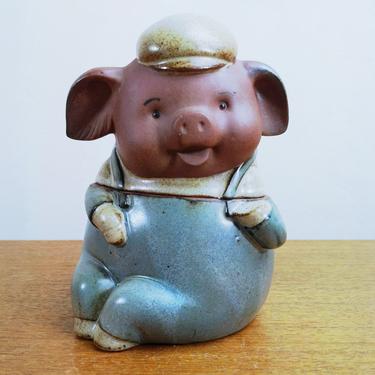 Vintage UCTCI Pig | Covered Jar Canister Container | Overalls Pageboy Hat | Japan 