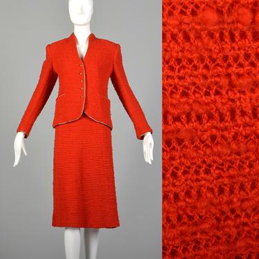 Medium Beni Salvadori Couture Skirt Suit Bright Red Knit Blazer Jacket Pencil Skirt Separates 