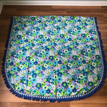 Vintage 60s Psychedelic Flower Bed Cover w/ Fringe Twin 