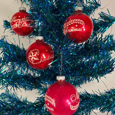 Set of 4 Shiny Brite Christmas Message Holiday Ornaments (#C27) 