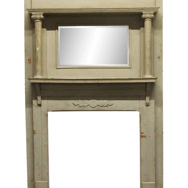Gray Distressed Wood Mantel with Beveled Mirror