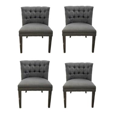 Modern Gray Tufted Linen Barrel Back Dining Chair Set of Four