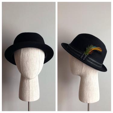 Vintage 50s Black Wool Derby Bowler Hat- NEW OLD STOCK! 