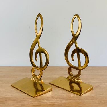 Vintage Brass Musical Score G Clef Bookends 