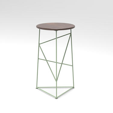 Stool,  Modern Steel Bar Stool in a Sage Green  Finish with Solid Walnut Seat 