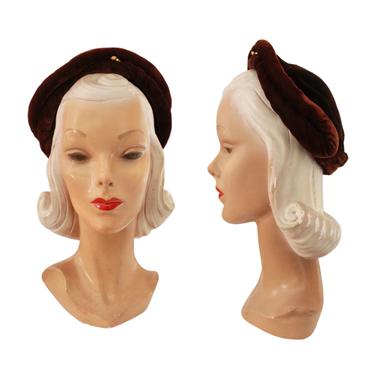 RESERVED | 1940s Brown Rayon Velvet Turban Hat - 1940s Brown Turban - Vintage Velvet Turban - 1940s Turban - 1940s Brown Hat 