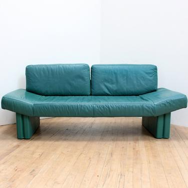 Postmodern Sofa Italian Leather Teal Green Blue 80s 90s Post Modern Bitonto Flep 