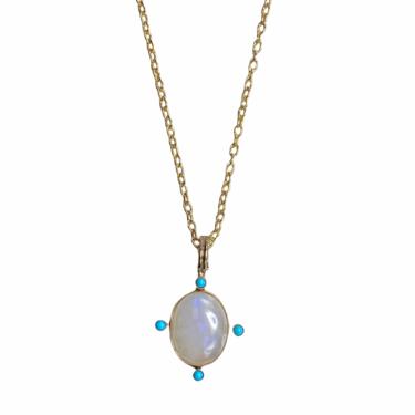 Rainbow Moonstone and Turquoise Necklace