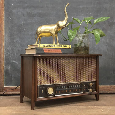 Vintage Radio Retro 1963 Zenith AM FM + Solid State + Tube + Radio + Model S58040 + Mid Century + MCM + Brown Wood + Legs + Home Decor Audio 