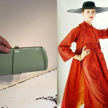 Her Attitude Was Telling - Vintage 1950s Celadon Green Faux Patent Leather Vinyl Clutch Handbag Purse 