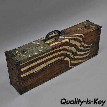 Antique Wooden Tool Storage Box Patriotic Custom American Flag Carved Painted