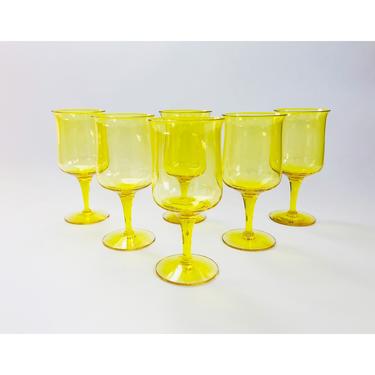 Vintage Vibrant Yellow Wine Glasses / Set of 6 