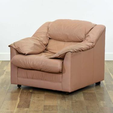 Emerson Overstuffed Pink Leather Armchair