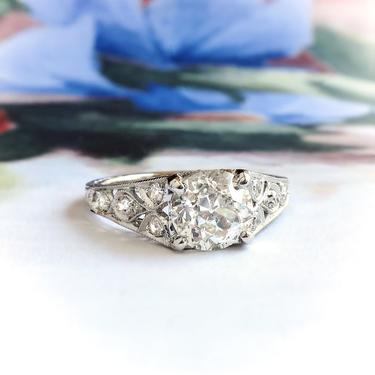 Estate 1.68ct.tw. Old European Cut Diamond Engagement Art Deco Style Ring Platinum 