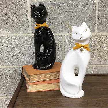 Vintage Statues Retro 1990s Black and White Cat + Ceramic + Set of 2 + Cat Lovers + Kitty + Figurines + Meow + Feline + Home Decor 