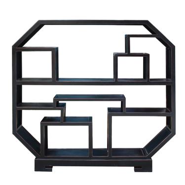 Chinese Distressed Black Octagon Bookcase Display Cabinet Room Divider cs4938S