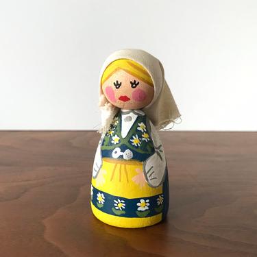 Vintage Swedish Wooden Folk Art Doll 