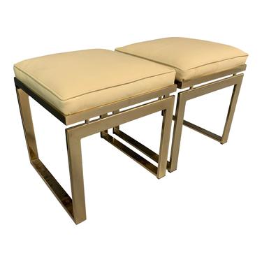 Mid-Century Brass and Leather Stools in the Style of Baughman