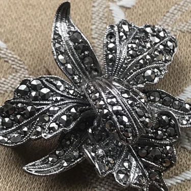 Marcasite Orchid Flower Brooch 