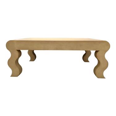 Henredon Modern Cream Leather Wrapped Cocktail Table