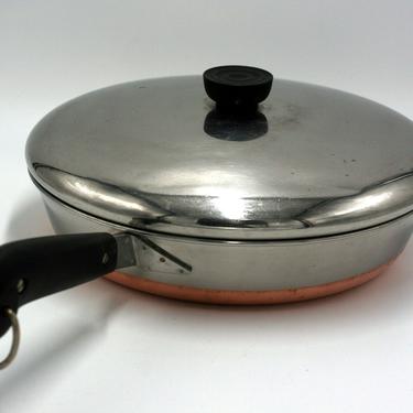 vintage revere ware 10&amp;quot; frying pan or skillet/ copper clad bottom/double ring mark 