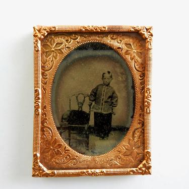 Antique Daguerreotype Boy in Chinese Clothes 