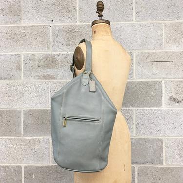 Vintage Coach Sonoma Backpack Retro 1990s Sling Bag + Eggshell Blue Color + Pebbled Leather + Large + Adjustable Strap + Womens Accessory 