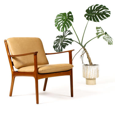 Danish Modern / Mid Century Teak Lounge Chair PJ-112 — Ole Wanscher for Poul Jeppesen— Tan leather 