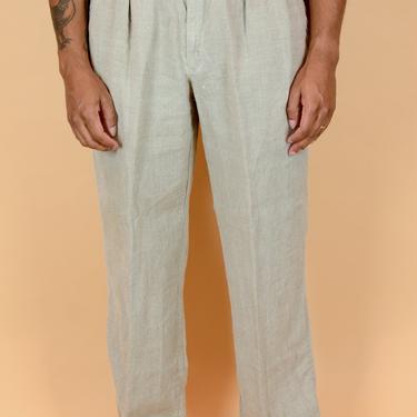 Vintage Cream Linen Dockers Pleated Trousers Pants 36x30 
