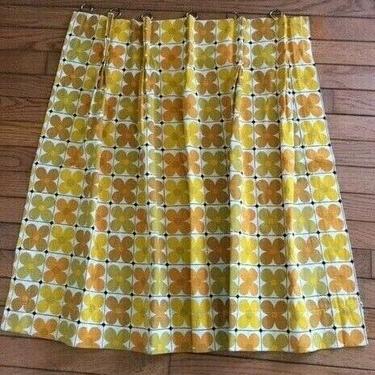 PAIR OF VINTAGE MID CENTURY FLORAL PLEATED FABRIC CURTAINS 22 X 29 1960s retro