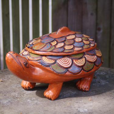 Vtg Bright Beautiful Tlaquepaque Turtle Terrapin Lidded Casserole Tureen Folk Art Mexican Pottery ~ 1940's Mexico Folk Art ~ Excellent 
