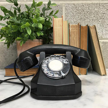 Vintage Telephone Retro 1940s Monophone + Automatic Electric + Rotary + Black + Extra Long Cord + Phone + Electronic + Home Decor 