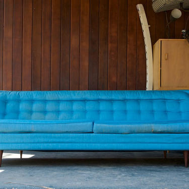 Blue Tufted William Hinn Selig Imperial Sofa Couch Vintage Mid-Century Modern American Design USA 