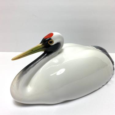 Vintage Noritake Figural Laying Crane Bird Figurine Nippon Toki Kaisha Bone China Japan MCM 4&amp;quot; 