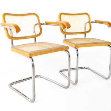 Marcel Breuer for Stendig B64 Style Mid Century Chrome and Cane Dining Chair - Pair - mcm 