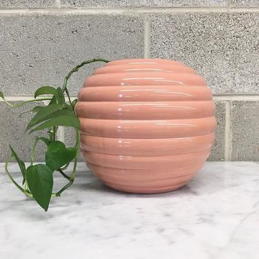 Vintage Vase Retro 1990s Contemporary + Pottery Craft + Ceramic + Salmon + Round Shape + Flower and Plant Display + Home and Table Decor 