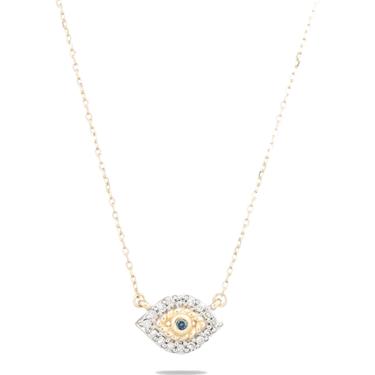 Super Tiny Pave Evil Eye Necklace - Yellow Gold