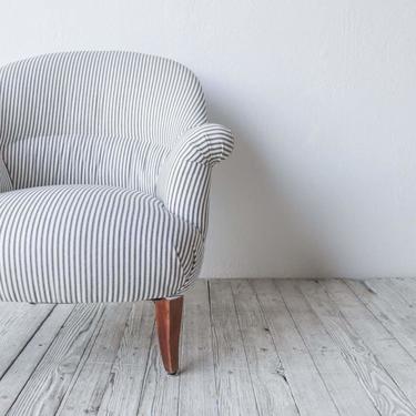 Vintage Ticking Stripe Crapaud  Arm Chair