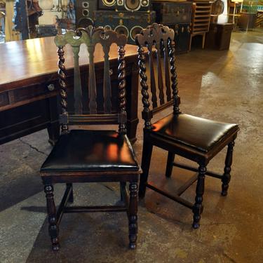 Antique Chair w Black Vinyl Seat and Turned Spiral Back