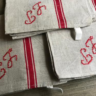 1 French Linen Kitchen Tea Towel, Unbleached, Torchon, Red Pin Stripe, French Farmhouse, 3 Available 