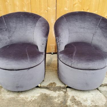 Sculptural Directional Barrel Chairs on Casters Newly Uphostered - Pair 