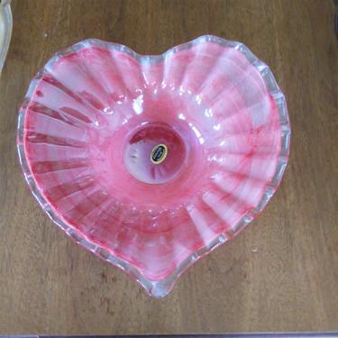 VINTAGE Lavorazione Arte Murano Glass//  Pink and White Swirl Heart Shaped Glass Bowl//  Large Art Glass Bowl 