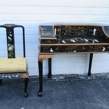 Chinoiserie Scenery Oriental Writing Lady Desk Vanity Table and Chair 1657