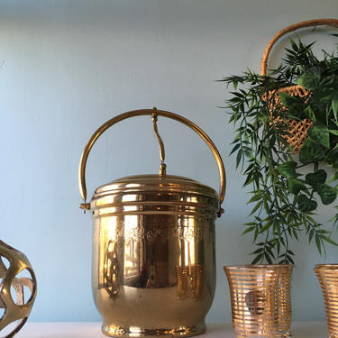 Vintage Brass plated Ice Bucket Boho Decor Art Deco Mid Century Modern Barware United Brass - Champagne Bucket - 