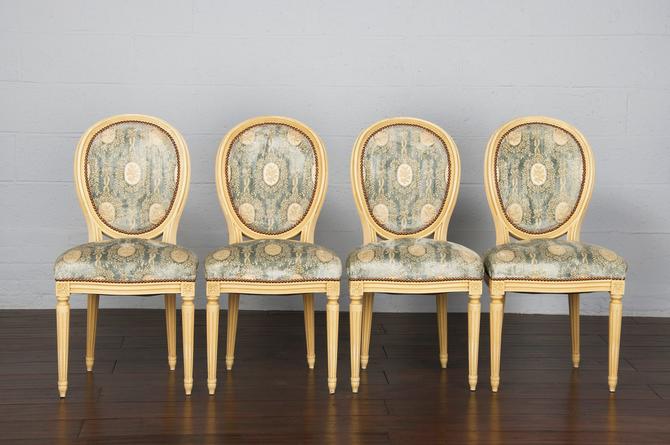 Antique Set of 4 French Louis XVI Style Painted Provincial Dining Chairs 